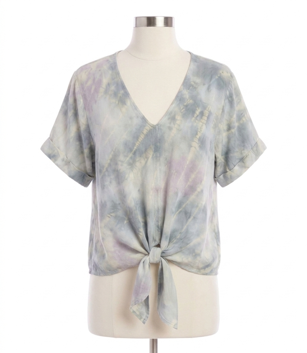 NEW KAREN KANE tess tie dye tie front top in cloudy